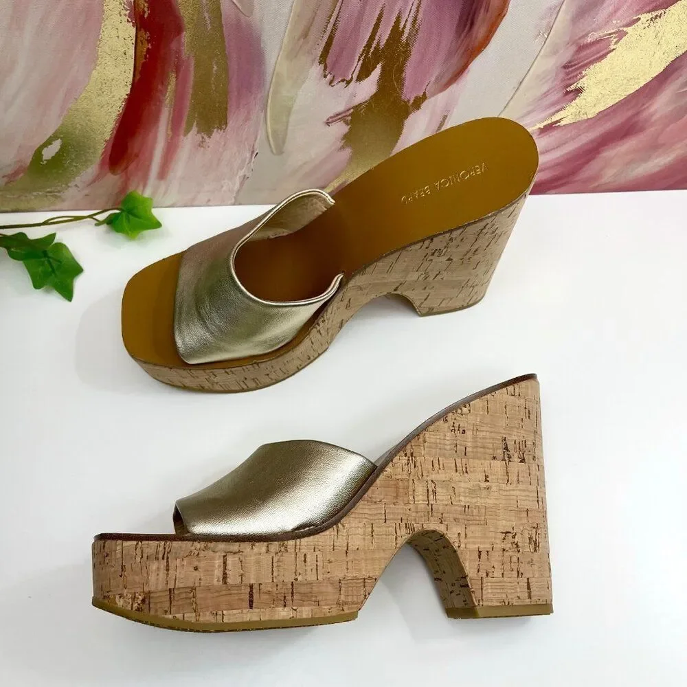 Veronica Beard Paulita Platform Wedge Sandals In Gold Size 9
